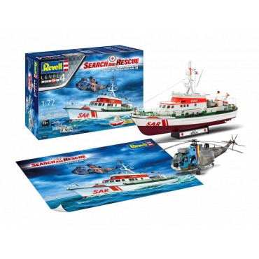 KIT PARA MONTAR REVELL SEARCH AND RESCUE DGzRS BERLIN + WESTLAND SEAKING MK 41 1/72 311 PEÇAS COMPLETO COM TINTA COLA E PINCEL REV 05683